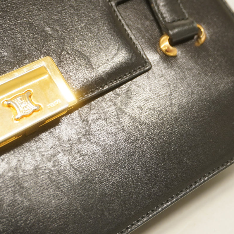 [5hd3615-h] Celine Handbag Leather Black Gold Hardware [Used] Women's