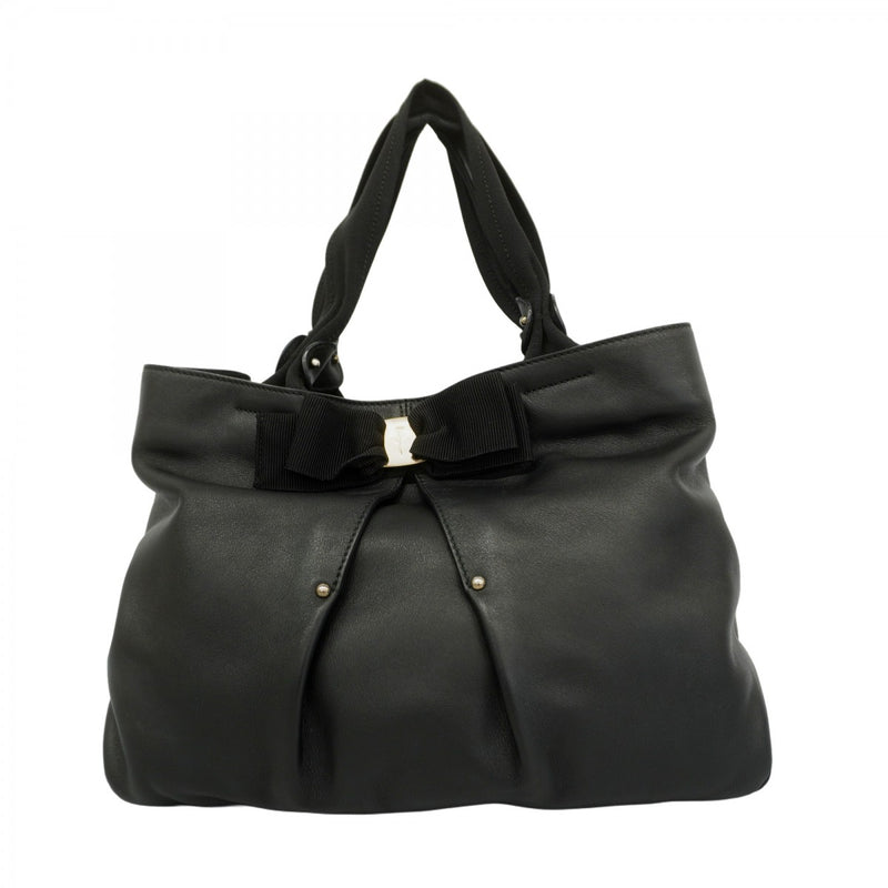 ★SALE [5hd3915-h] Salvatore Ferragamo Handbag Vara Leather Black Silver Metal