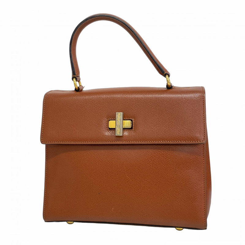 [5hd4092-h] Celine Handbag Leather Brown Gold Hardware [Used] Women's