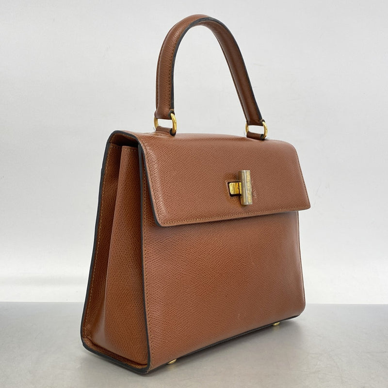 [5hd4092-h] Celine Handbag Leather Brown Gold Hardware [Used] Women's