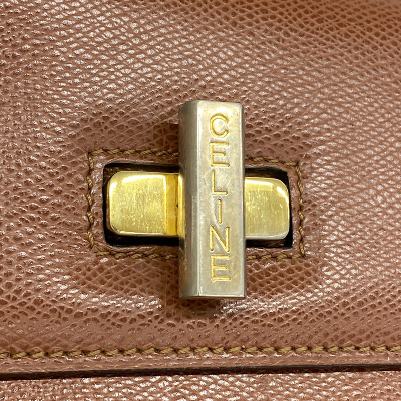 [5hd4092-h] Celine Handbag Leather Brown Gold Hardware [Used] Women's