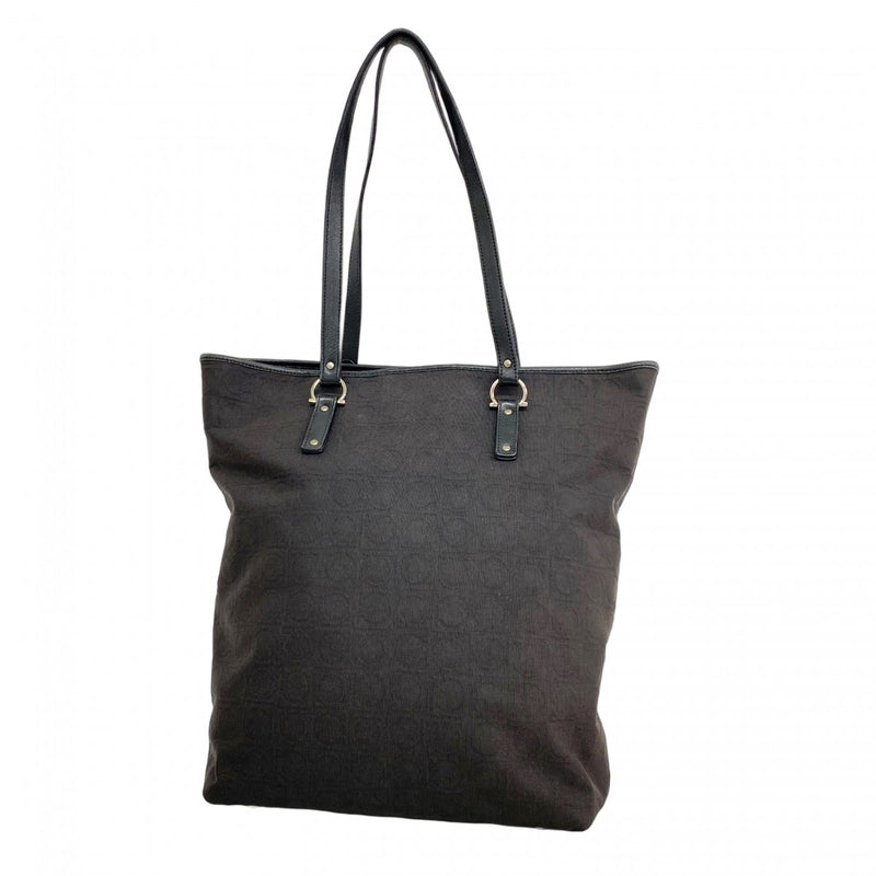 [5hd4352-h] Salvatore Ferragamo tote bag Gancini nylon dark brown silver
