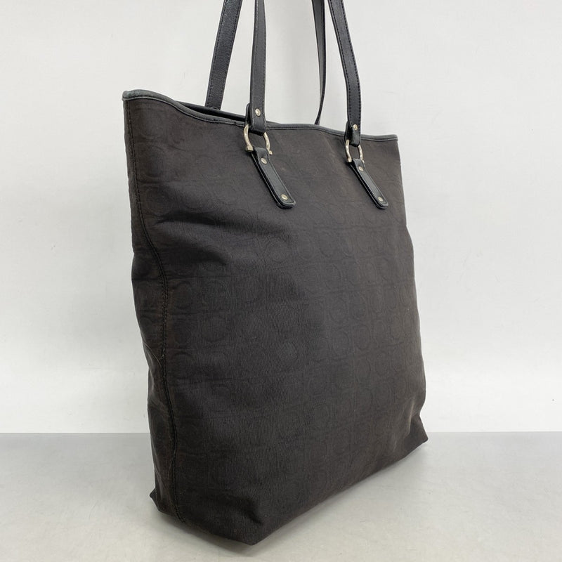 [5hd4352-h] Salvatore Ferragamo tote bag Gancini nylon dark brown silver