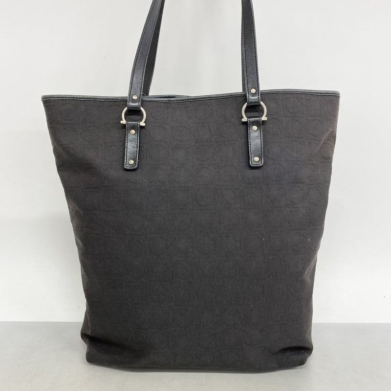 [5hd4352-h] Salvatore Ferragamo tote bag Gancini nylon dark brown silver