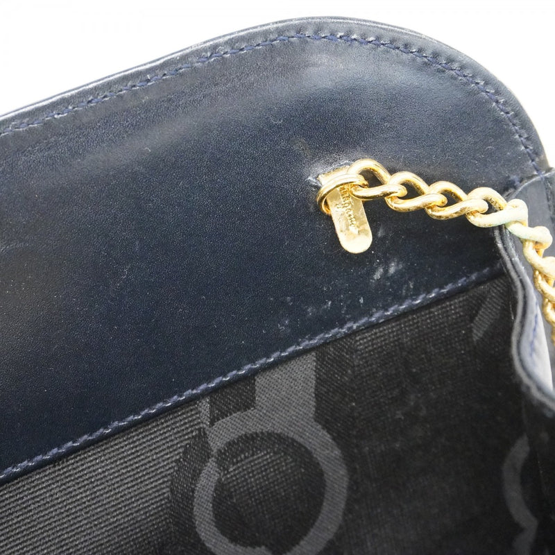 ★SALE [5he4388] Salvatore Ferragamo Shoulder Bag Gancini Leather Navy Gold