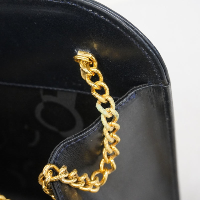 ★SALE [5he4388] Salvatore Ferragamo Shoulder Bag Gancini Leather Navy Gold