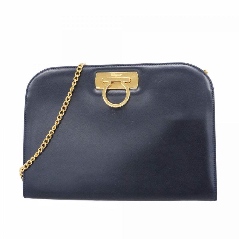 ★SALE [5he4388] Salvatore Ferragamo Shoulder Bag Gancini Leather Navy Gold