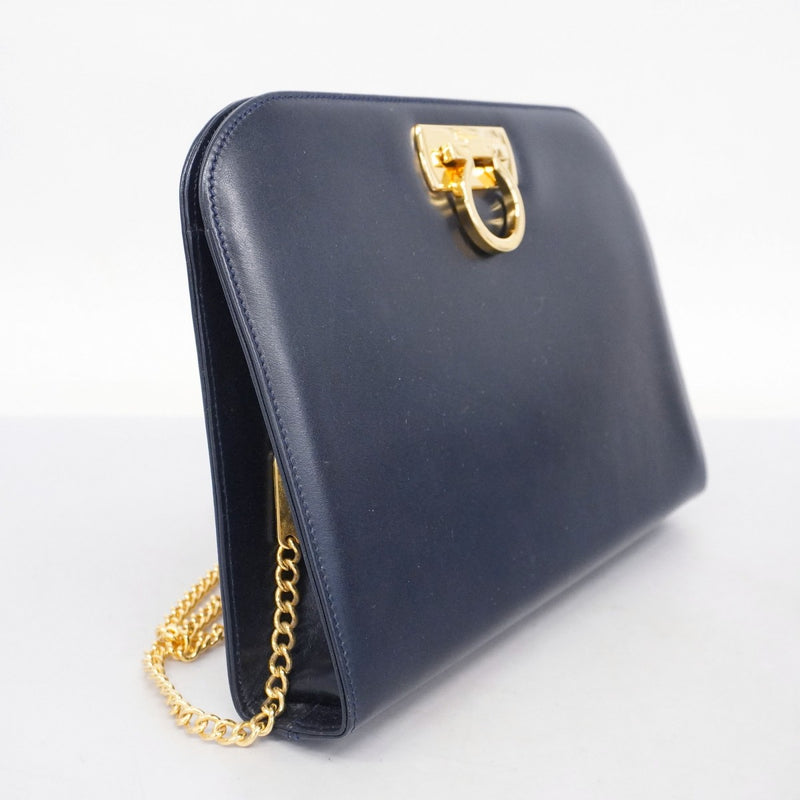 ★SALE [5he4388] Salvatore Ferragamo Shoulder Bag Gancini Leather Navy Gold