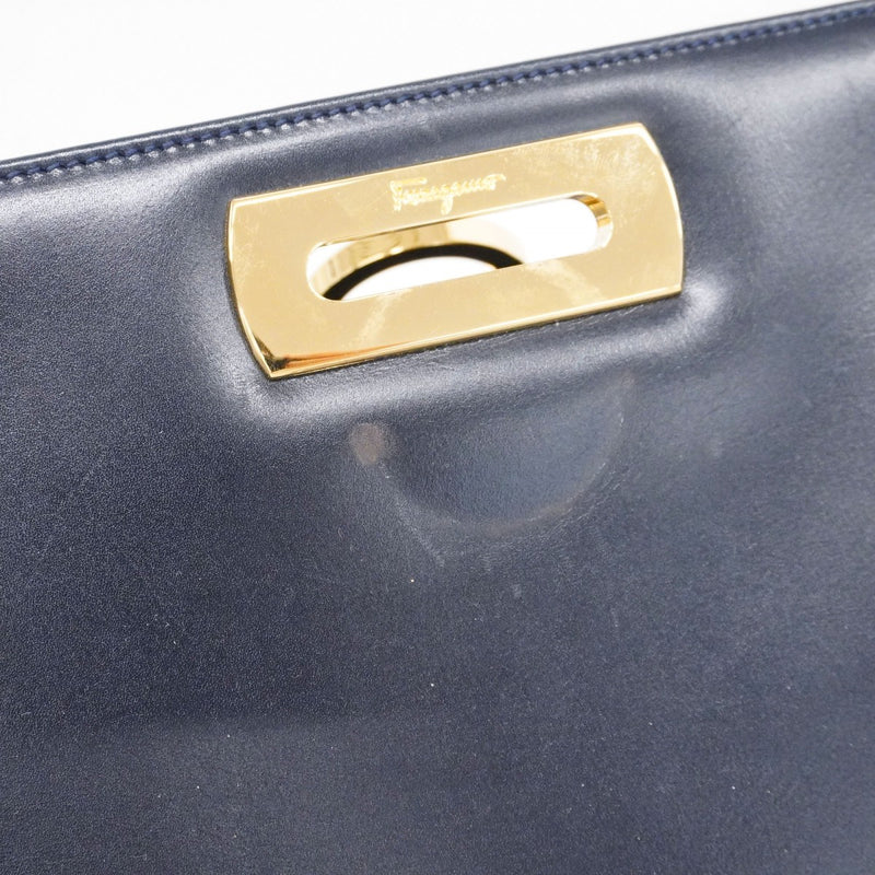 ★SALE [5he4388] Salvatore Ferragamo Shoulder Bag Gancini Leather Navy Gold