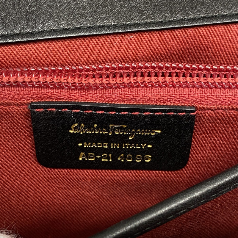 [5he5828] Salvatore Ferragamo Handbag Gancini Leather Black Gold Hardware