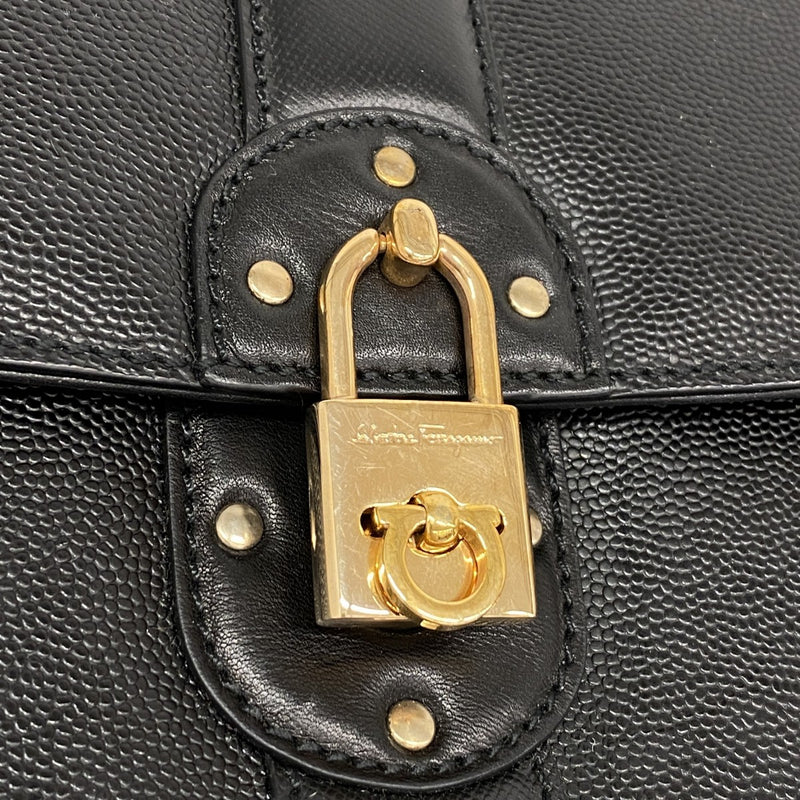 [5he5828] Salvatore Ferragamo Handbag Gancini Leather Black Gold Hardware