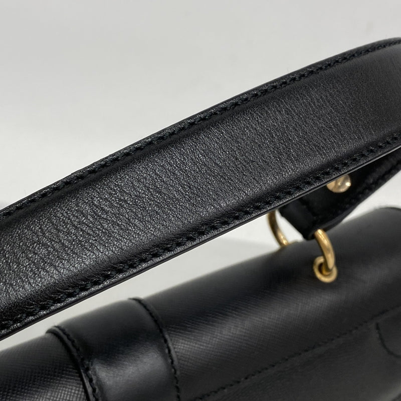 [5he5828] Salvatore Ferragamo Handbag Gancini Leather Black Gold Hardware