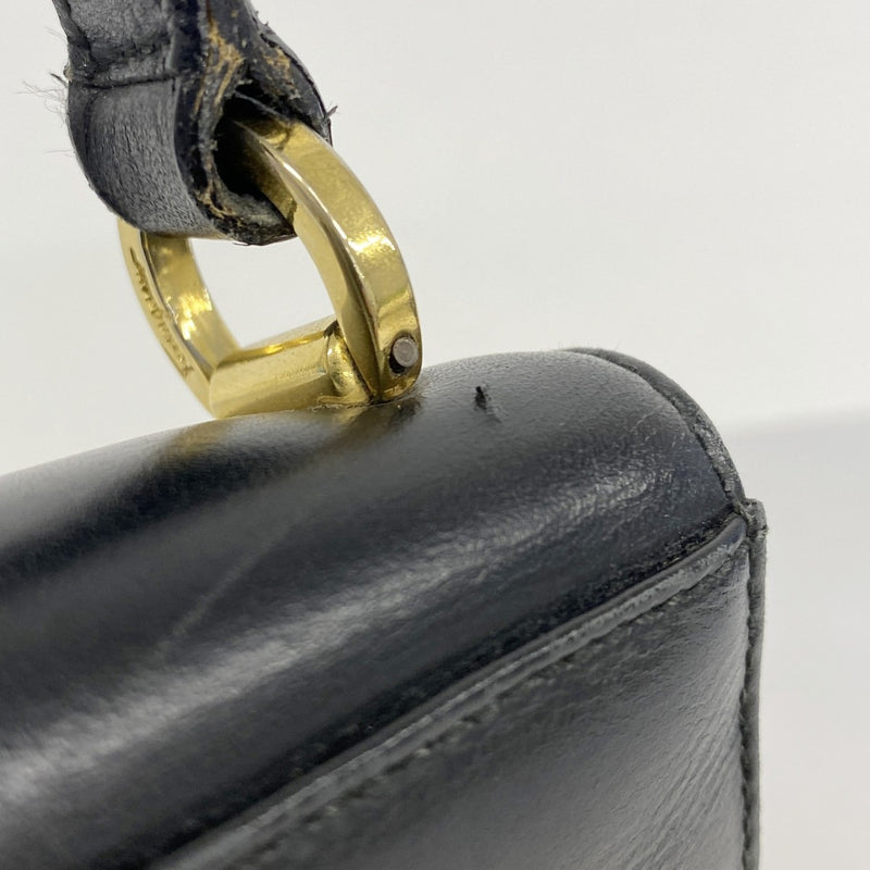 [5ia0454-h] Salvatore Ferragamo Handbag Vara Leather Black Gold Hardware [Used]