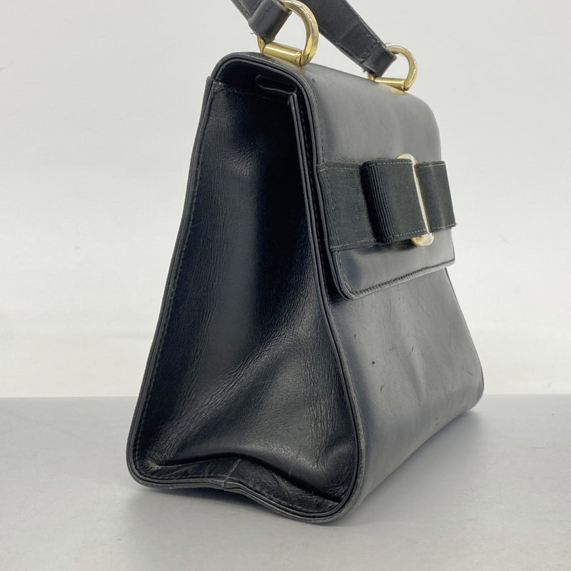 [5ia0454-h] Salvatore Ferragamo Handbag Vara Leather Black Gold Hardware [Used]