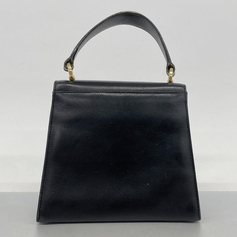 [5ia0454-h] Salvatore Ferragamo Handbag Vara Leather Black Gold Hardware [Used]