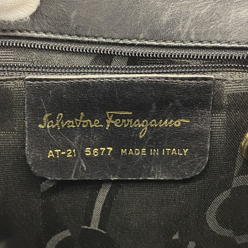 [5ia0454-h] Salvatore Ferragamo Handbag Vara Leather Black Gold Hardware [Used]