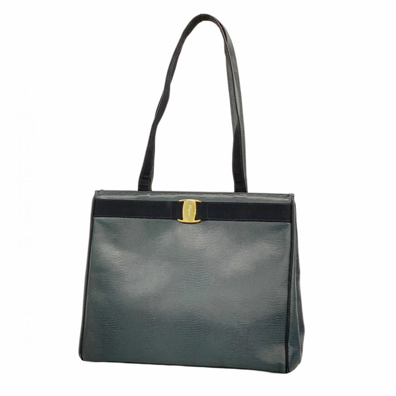 [5ia0889-h] Salvatore Ferragamo Shoulder Bag Vara Leather Navy Gold Hardware