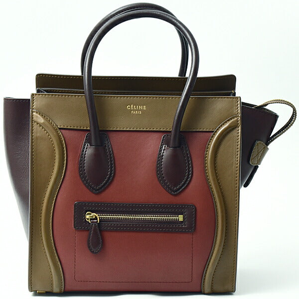 Celine Bag Women's Luggage Micro Shopper Handbag Tote Bag Leather Red x Brown