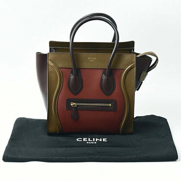 Celine Bag Women's Luggage Micro Shopper Handbag Tote Bag Leather Red x Brown