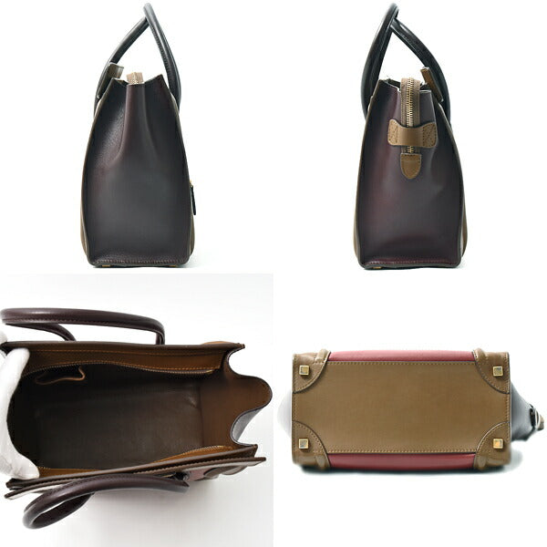 Celine Bag Women's Luggage Micro Shopper Handbag Tote Bag Leather Red x Brown