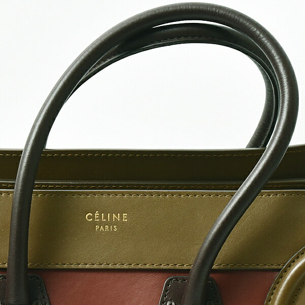 Celine Bag Women's Luggage Micro Shopper Handbag Tote Bag Leather Red x Brown