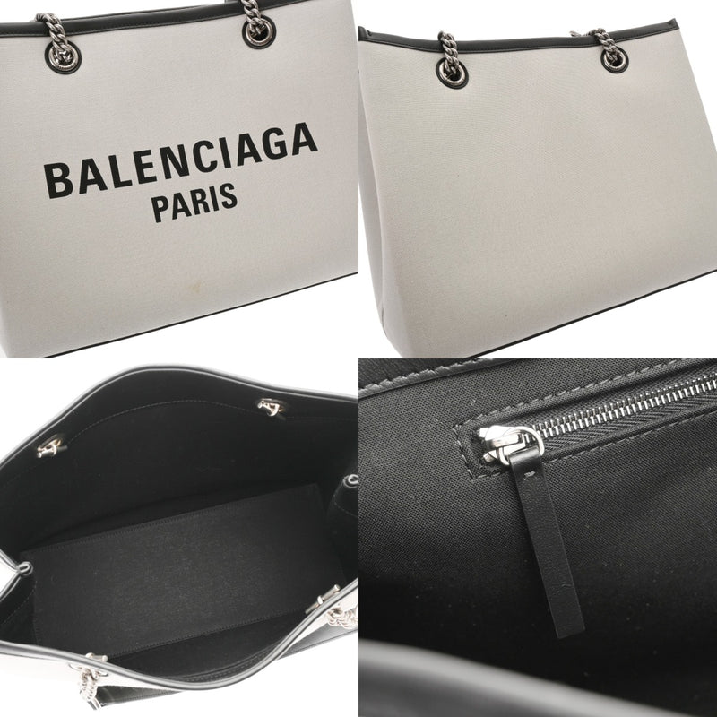 BALENCIAGA Medium Duty Free White Black 759973 Women's Canvas Leather Tote Bag