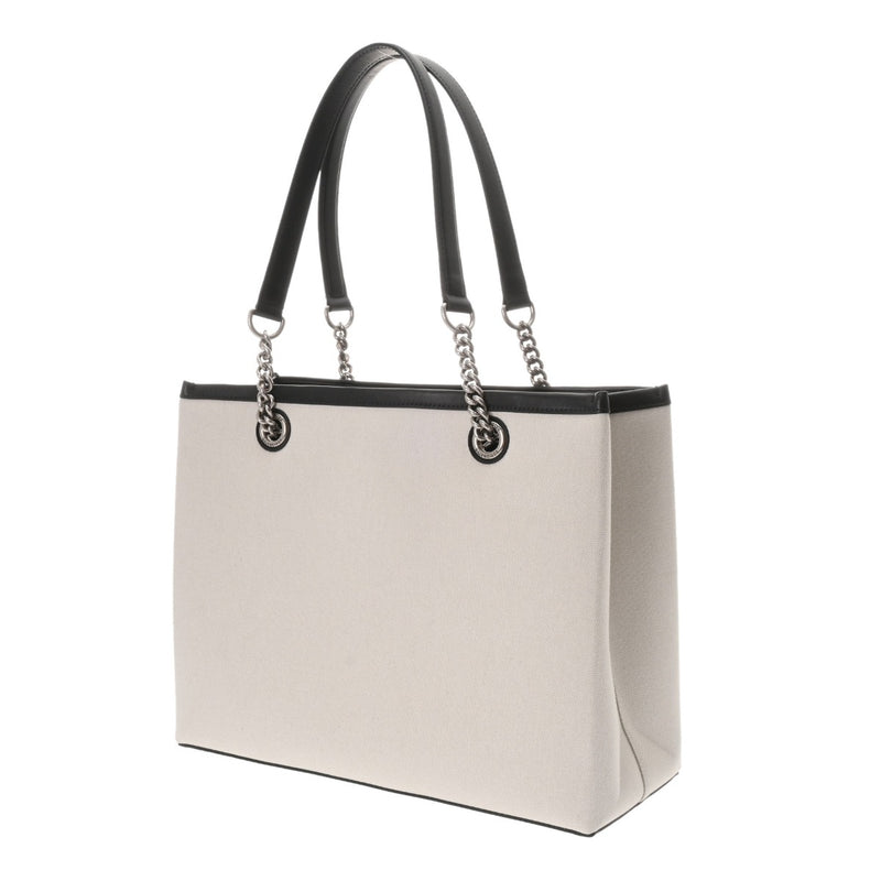 BALENCIAGA Medium Duty Free White Black 759973 Women's Canvas Leather Tote Bag