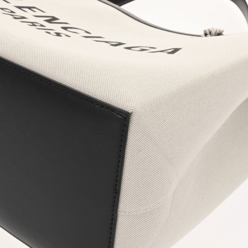 BALENCIAGA Medium Duty Free White Black 759973 Women's Canvas Leather Tote Bag