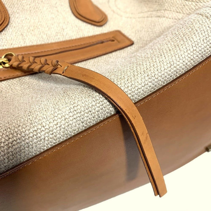 CELINE Luggage Phantom Tote Bag Beige x Caramel Linen/Leather Women's Bag