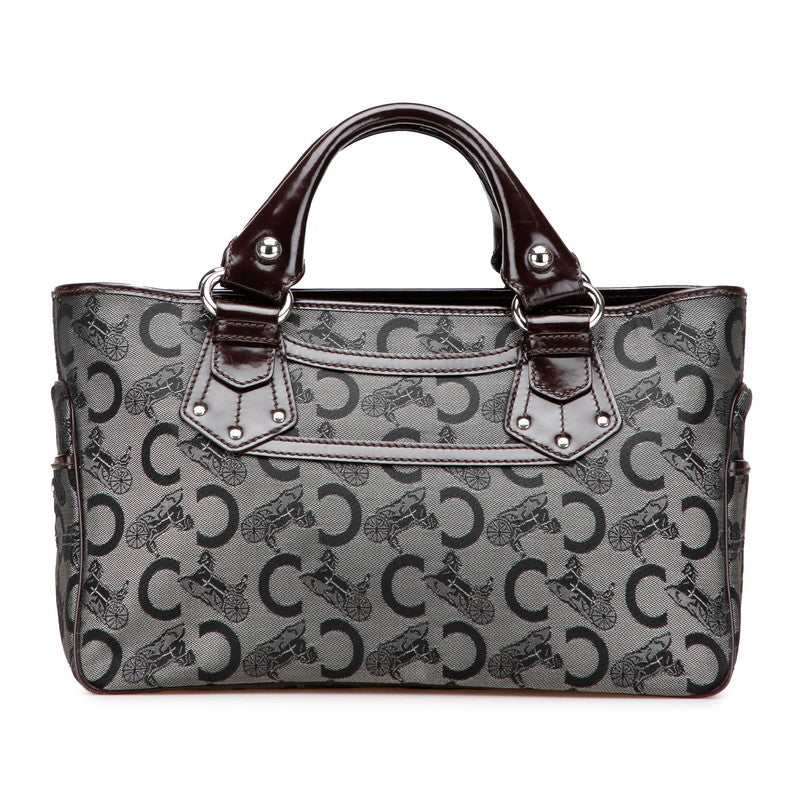 Celine C Macadam Boogie Bag Carriage Handbag Black Brown Canvas Leather Women's