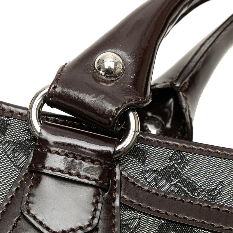 Celine C Macadam Boogie Bag Carriage Handbag Black Brown Canvas Leather Women's