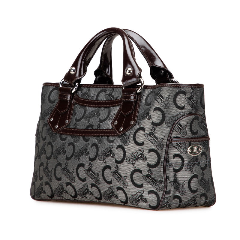 Celine C Macadam Boogie Bag Carriage Handbag Black Brown Canvas Leather Women's