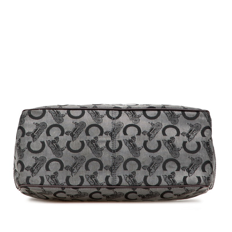 Celine C Macadam Boogie Bag Carriage Handbag Black Brown Canvas Leather Women's