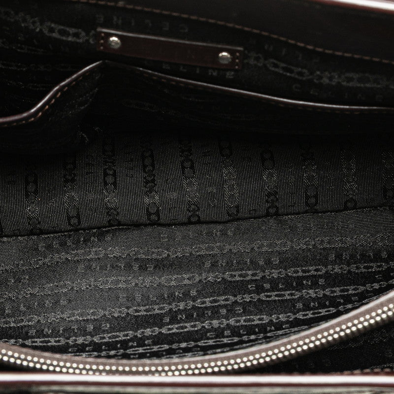 Celine C Macadam Boogie Bag Carriage Handbag Black Brown Canvas Leather Women's