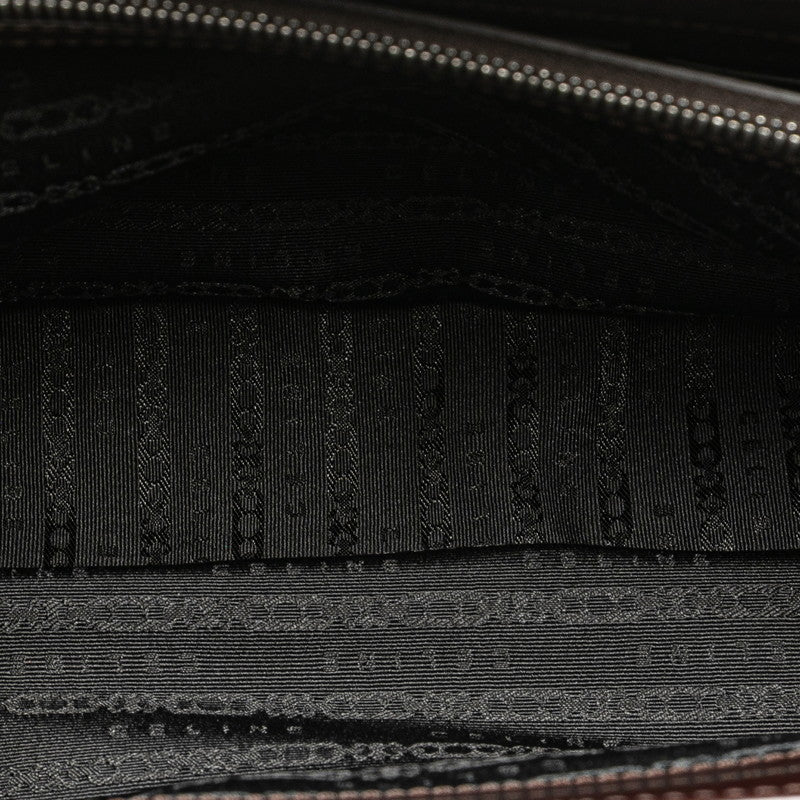 Celine C Macadam Boogie Bag Carriage Handbag Black Brown Canvas Leather Women's