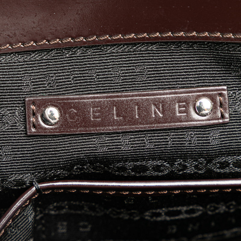 Celine C Macadam Boogie Bag Carriage Handbag Black Brown Canvas Leather Women's