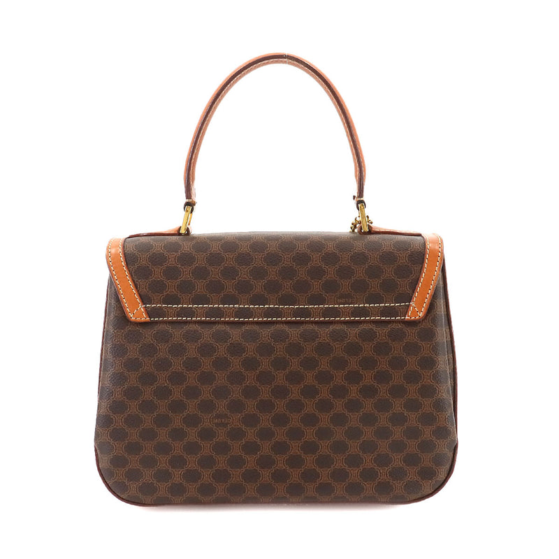 CELINE Macadam Pattern 2-way Hand Shoulder Bag PVC Leather Brown Gold Metal