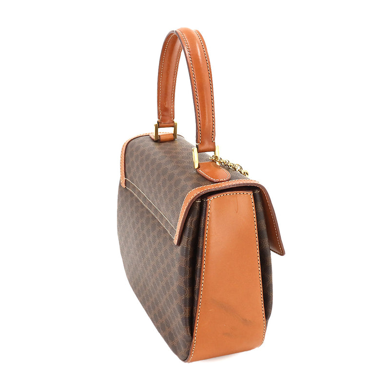 CELINE Macadam Pattern 2-way Hand Shoulder Bag PVC Leather Brown Gold Metal