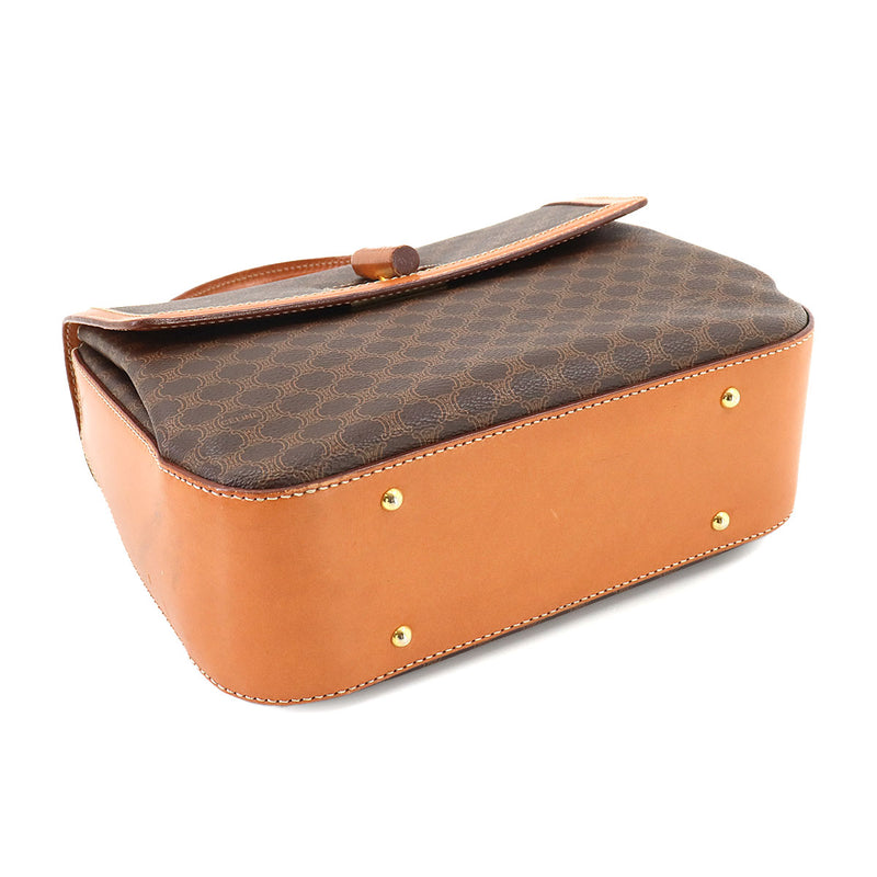CELINE Macadam Pattern 2-way Hand Shoulder Bag PVC Leather Brown Gold Metal