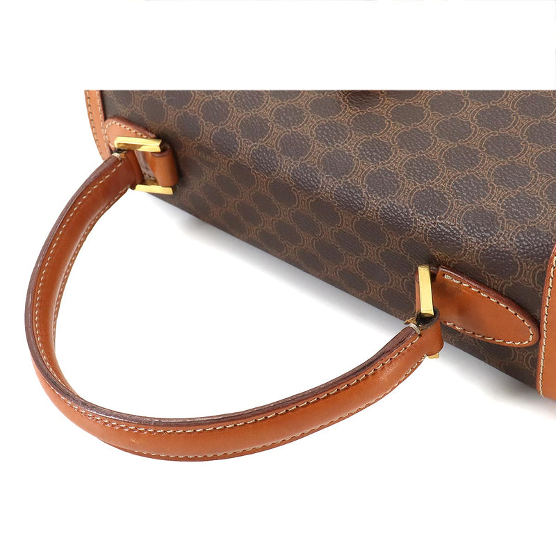 CELINE Macadam Pattern 2-way Hand Shoulder Bag PVC Leather Brown Gold Metal