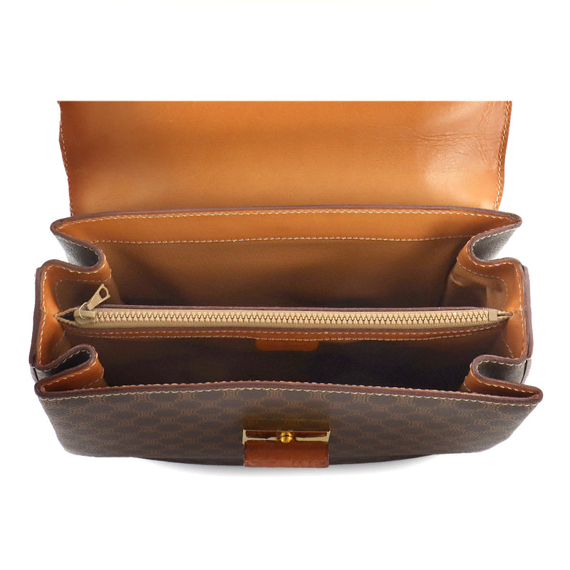 CELINE Macadam Pattern 2-way Hand Shoulder Bag PVC Leather Brown Gold Metal