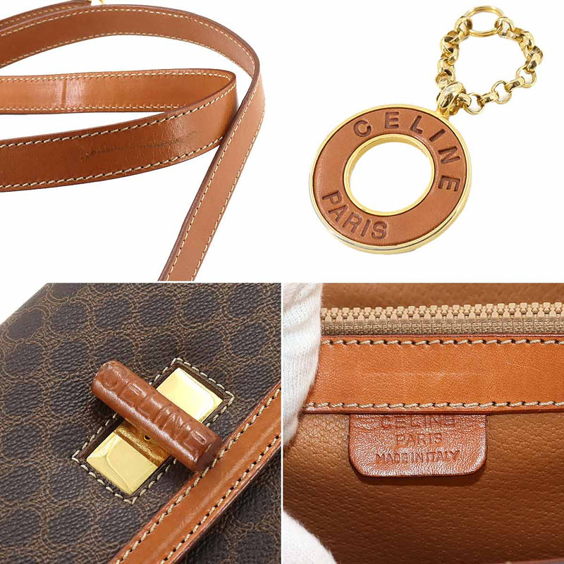 CELINE Macadam Pattern 2-way Hand Shoulder Bag PVC Leather Brown Gold Metal