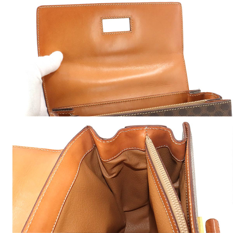 CELINE Macadam Pattern 2-way Hand Shoulder Bag PVC Leather Brown Gold Metal