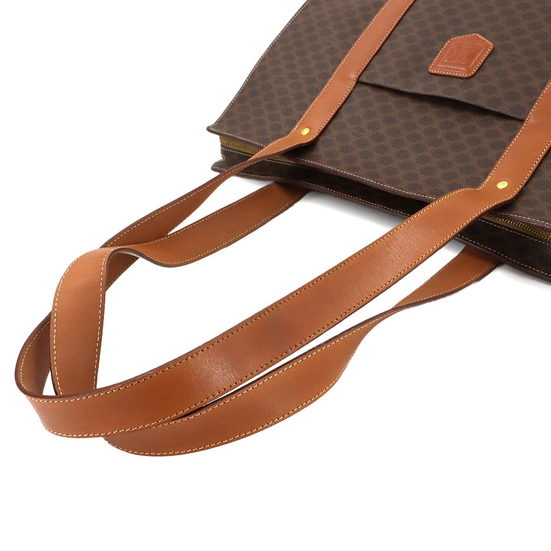 CELINE Macadam Tote Bag PVC Leather Brown Gold Metal Fitting Vintage Macadam