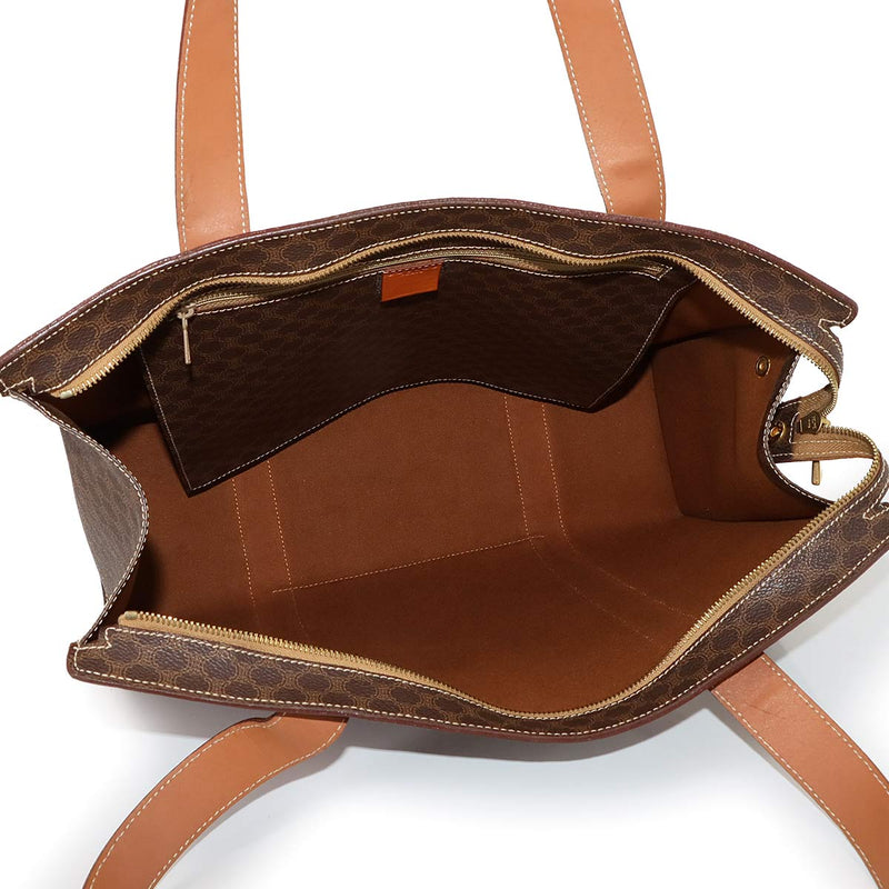 CELINE Macadam Tote Bag PVC Leather Brown Gold Metal Fitting Vintage Macadam