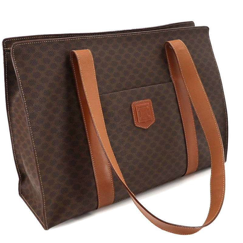 CELINE Macadam Tote Bag PVC Leather Brown Gold Metal Fitting Vintage Macadam