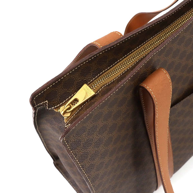 CELINE Macadam Tote Bag PVC Leather Brown Gold Metal Fitting Vintage Macadam