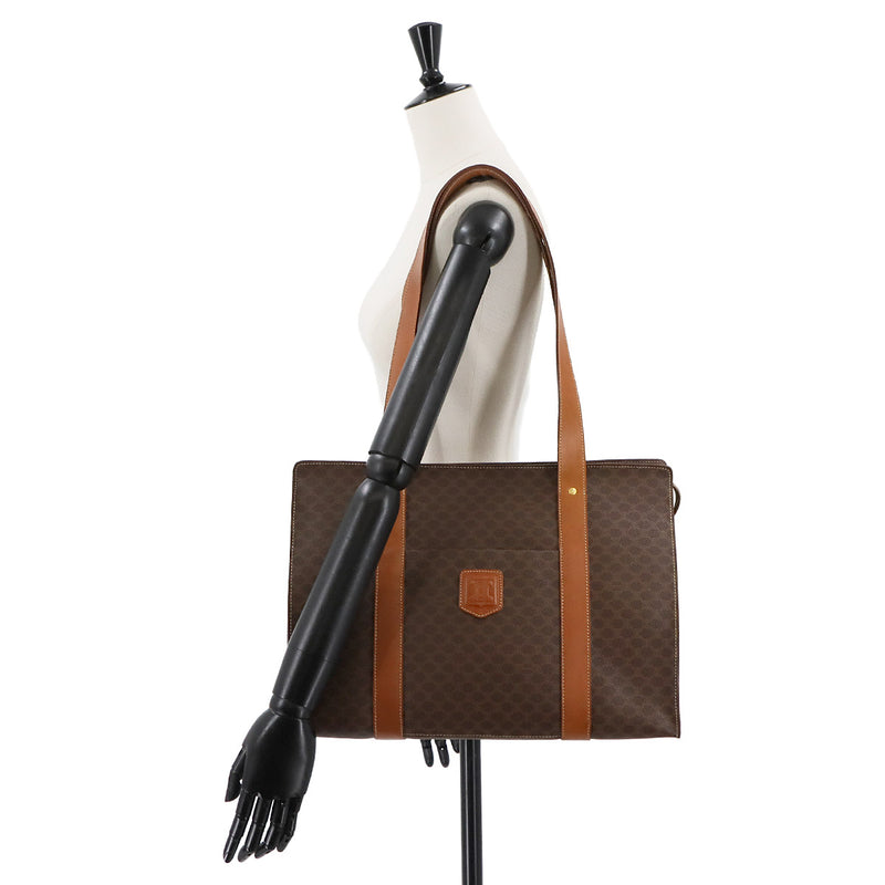 CELINE Macadam Tote Bag PVC Leather Brown Gold Metal Fitting Vintage Macadam