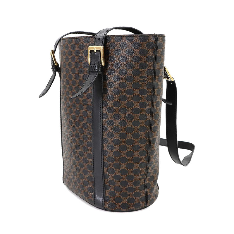 [Good condition] CELINE Macadam Shoulder Bag PVC Leather Black Brown Gold Metal