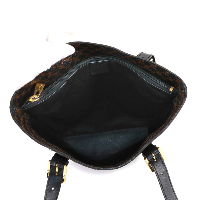[Good condition] CELINE Macadam Shoulder Bag PVC Leather Black Brown Gold Metal